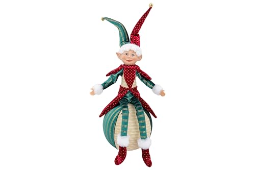 Cosy Home Textile Christmas Elf Figurine, Bordeaux/Green, 30 x 25 x 50 cm