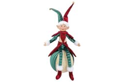 Cosy Home Textile Christmas Elf Figurine, Bordeaux/Green, 30 x 25 x 50 cm