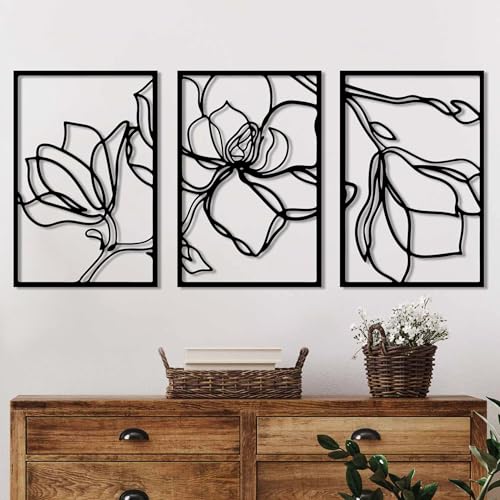 Hanah Home Stylish Black Decorative Metal Wall Accessory (3 Pieces), 30 x 45 cm, 100% Metal, 1.5 mm Thick, Easy Wall Mounting, Perfect for Modern Decor