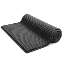 KEPLIN Non-Slip Microfibre Bath & Toilet Mat - Soft, Plush & Comfortable Rug with Machine Washable Design - Water Absorbent & Quick Drying to Keep Bathroom & Home Hygienic & Clean (50x80cm) Grey