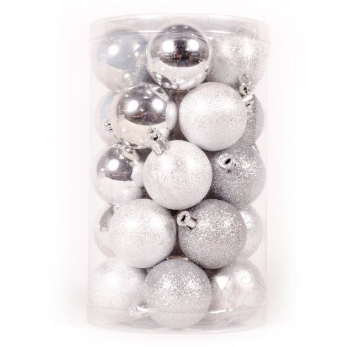 WeRChristmas 25-Piece Deluxe Variety Christmas Tree Baubles Decoration Pack, Silver
