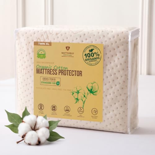 Luxury Waterproof Organic Mattress Pad Protector Twin XL - Certified Organic Cotton, Waterproof Breathable Mattress Pad Cover - Premium 380 GSM Comfort - Deep Pocket (Twin XL)