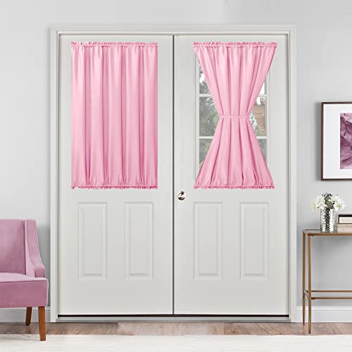 Hiasan French Door Curtains Privacy, Rod Pocket Semi Sheer Front Curtain for Door Window, 1 Panel (Light Pink, W 52 inch x L 40 inch)