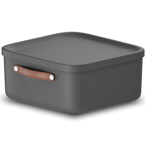 Rotho Maloja Storage Boxes with Lids 20 L Stackable Modular Anthracite - Storage box, secure-closing lid, modular stackable design, practical handle, recycled PP, kitchen storage, easy to clean