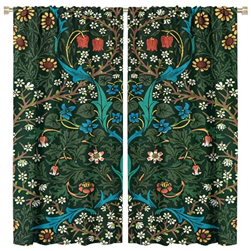 GoDazzling William Morris Retro Windows Curtains Botanical Patterned Curtains, William Morris Floral Art Blackout Curtains???for Living Room Bedroom 42x45in 2 Panels