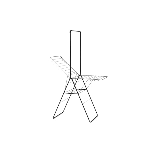 Brabantia HangOn Drying Rack, Matt Black, 20 m + Hanger Rod - XXL Clothes Drying Space, Adjustable Wings & Hanger Rod, Foldable Indoor Airer, 99 x 7 x 66 cm