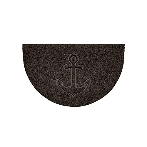 Nicoman Embossed Halfmoon Half Circle Door Mat Dirt-Trapper Jet-Washable Doormat 70x44cm (Brown, ANCHOR Shape) - Use Indoor or Sheltered Outdoor