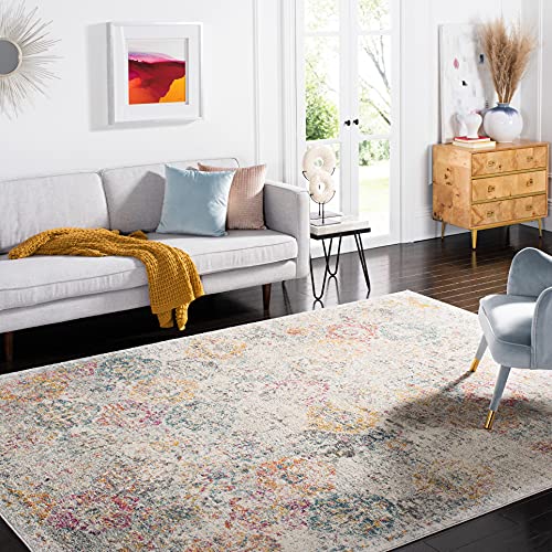 Safavieh Distressed Rug for Living Room, Dining Room, Bedroom - Madison Collection, Short Pile, in Grey and Gold, 200 x 200 cm