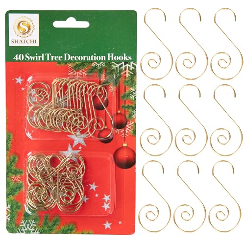 120Pcs Gold Christmas Ornaments Hangers Hooks for Christmas Tree Baubles, String Lights β Reusable Swirl S Hooks for Easy Xmas Art Craft Decorations