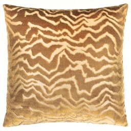 Paoletti Tierra Feather Filled Cushion – Luxury Abstract Textured Cut Velvet Decorative Pillow (Brass – 50x50cm)