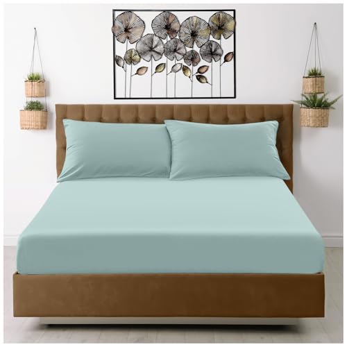 GC GAVENO CAVAILIA Fitted Sheet Single Bed (91 x 190cm) - Duck Egg Bedding Sheets - Plain Dyed Microfiber Bed Sheets Single - (10 inch) 25cm Deep Pocket Bottom Sheet - Easycare Wrinkle Fade Resistant