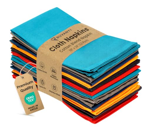 Ruvanti Multi Color Linen Napkins - 12 Pack, 18x18 Inch, Soft, Comfortable Reusable Table Napkins for Home, Dinner, Cocktail, Wedding, Party Use