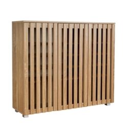 Home Source 3 Door Wooden Shoe Storage Cabinet Rack Stand, Slatted Cupboard, Oak Effect