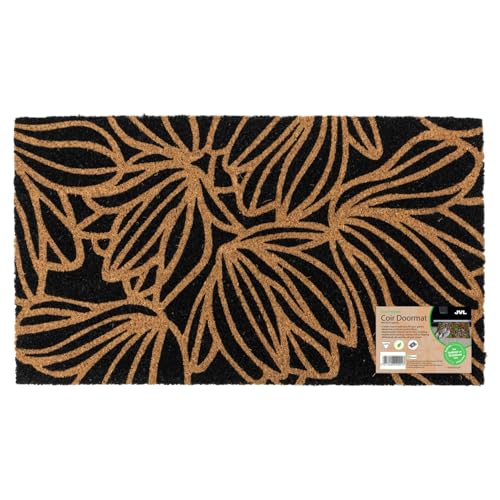 JVL Eco-Friendly Latex Backed Coir Entrance Doormat, 40x70cm - Black Floral