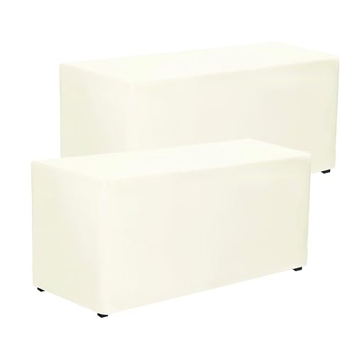 PLOYMONO Fitted Tablecloths 2 Pack, Floor Length Table Cloth for 4 FT Rectangle Table, (48x24 Inch) Polyester Tablecover for Trade Craft Show, Buffet, Banquet, Wedding(Ivory)