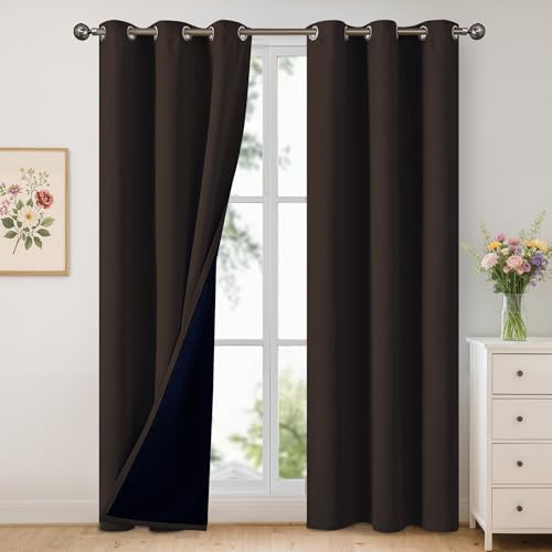 YoungsTex Insulated 100% Blackout Curtains 84 Inch Length for Living Room, Dark Brown Thermal Drapes with Grommet Heavy Liner Noise Reduce for Bedroom, 2 Panels, 42 X 84 Inch