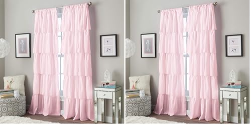 Flounced Ruffle Rod Pocket Curtain Panel, 95 inch, Pink, 1 Panel, 1Q82460APK (Pack of 2)