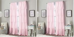 Flounced Ruffle Rod Pocket Curtain Panel, 95 inch, Pink, 1 Panel, 1Q82460APK (Pack of 2)