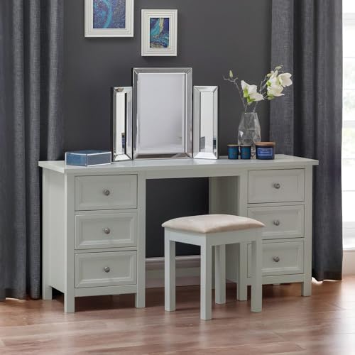 Julian Bowen Maine Dressing Table, Dove Grey - New England Style Vanity Table for Bedroom, Practical Storage, Panelled Cabinetry, Grey Handles