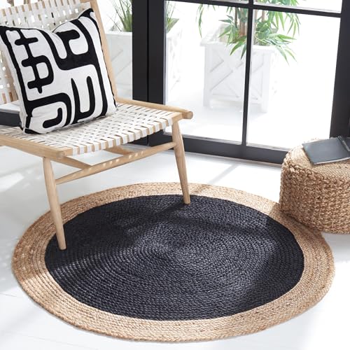 Safavieh Natural Fiber Rug for Living Room, Dining Room, Bedroom - Natural Fiber Collection, Short Pile, in Black and Natural, 91 X 91 cm
