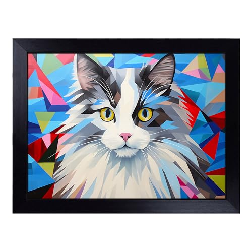 Lap Tray with Bean Bag Cushion, Ragdoll Cat Geometric - Handmade in the UK, Raised Wooden Edge, Padded Cushion, Heat-Resistant Wipe-Clean Surface, for Meals, Laptops and Crafts