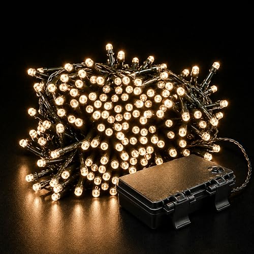 Status Traun String Lights - 400 LED Warm White Light Chain with 6 Hour Timer - 32.3 Meter Cable Length (0.4m to First Light) - Indoor & Outdoor Party Lights Battery Operated - TRAUN400BTWW6