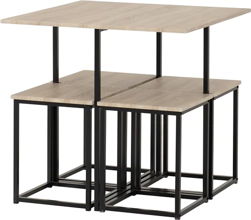 Seconique Stowaway Dining Set, Engineered Wood, Sonoma Oak Effect/Black, W 800mm x D 800mm x H 760mm