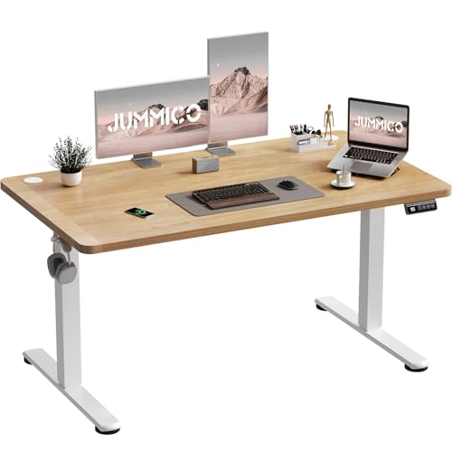 JUMMICO Electric Standing Desk 120 x 60 cm Home Office Height Adjustable Desk, Computer Lift Table with Smart Panel, Sit Stand Desk with Height Memory, Beige