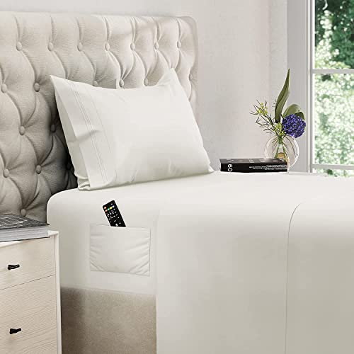 DREAMCARE Twin XL Sheet Sets - Cooling Bed Sheets - 3pcs Set - Twin XL Sheets - XL Twin Sheet Set - Extra Long Twin Sheets Soft & Long Lasting 100% Fine Brushed Polyester with Side Pocket - Ivory