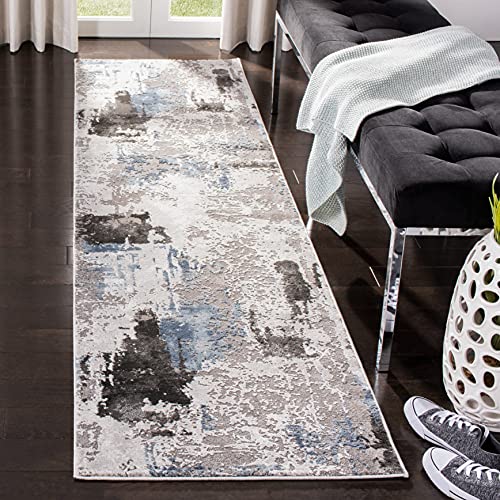 Safavieh Contemporary Rug for Living Room, Dining Room, Bedroom - Craft Collection, Short Pile, in Grey and Blue, 69 X 244 cm