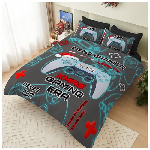 GC GAVENO CAVAILIA Xmas Pro Gamer Duvet Cover - Festive Christmas Double Bedding Set with Pillowcases - Soft Hypoallergenic Polyester Quilt Cover Bed Set (200x200 cm) - Easy Care Winter Bed Linen