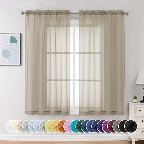 Chyhomenyc Taupe Sheer Curtains 63 Inch Drop 2 Panels Light Filtering Airy Rod Pocket Window Curtain Treatment for Bedroom Living Room, 107 W x 160 cm Each L