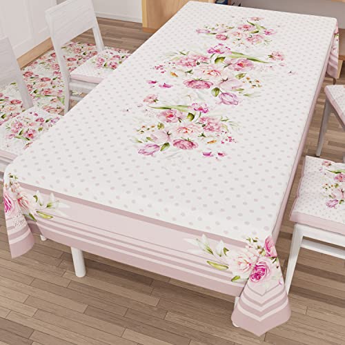 PETTI Artigiani Italiani - Stain Resistant Tablecloth Rectangular 140x240 cm 12 Seats, Wipe Clean Microfibre Kitchen Table Cover, Powder Pink Polka Dot Shabby Design, 100% Made in Italy