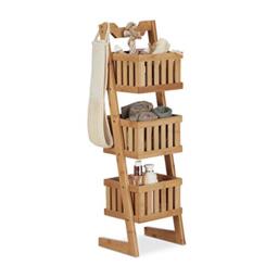 Relaxdays Bamboo Bathroom Shelf, 3 Tiers, Handle, Versatile, Organiser, Compact, Waterproof, Decorative, Natural