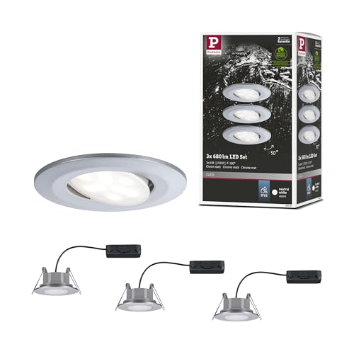Paulmann 99929 Calla LED recessed luminaire Round Set of 3 incl. 3x6W IP65 recessed Spotlight Chrome matt Cabinet Light Plastic recessed lamp 4000K