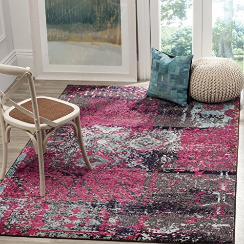 Safavieh Boho Chic Indoor Woven Rectangle Area Rug, Monaco Collection, MNC210, in Pink / Multi, 122 X 170 cm for Living Room, Bedroom or Any Indoor Space