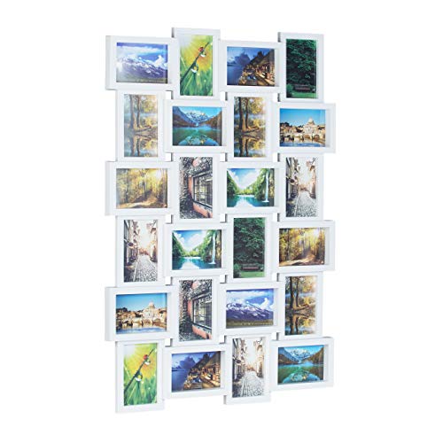 Relaxdays Picture Frame for 24 Photos, Individual Photo Collage, HxWxD: 59 x 86 x 2.5 cm, White