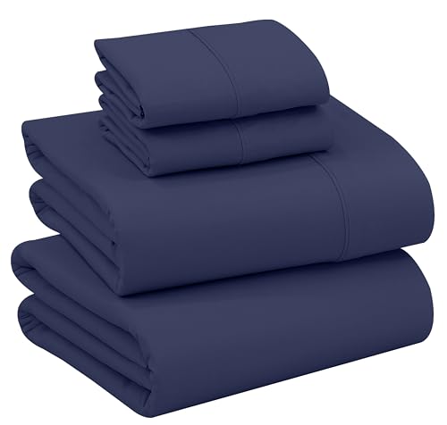 "RUVANTI 100% Cotton Sheets for King Size Bed - Crispy Cooling Percale Sheets - Breathable & Durable King Sheet Set - Deep Pocket 16 Inches (Fits up to 18"") - Crown Blue - 4 Pieces"