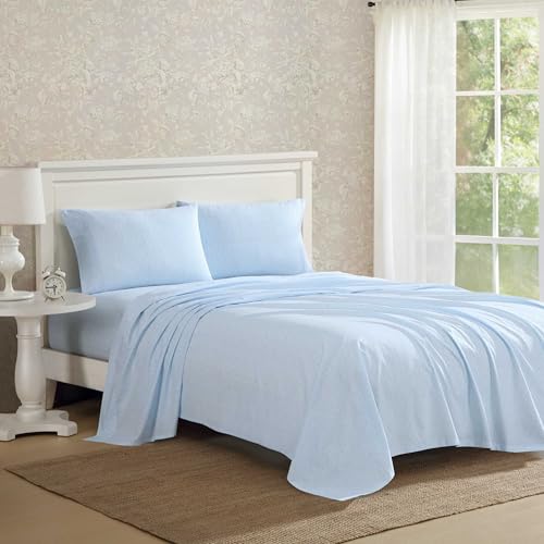 Laura Ashley - Twin XL Bed Sheets, Crisp & Cool Cotton Percale Bedding with Matching Pillowcase, Lightweight Bed Set, Dorm Essentials, Oeko-Tex Certified (Maeve Blue)