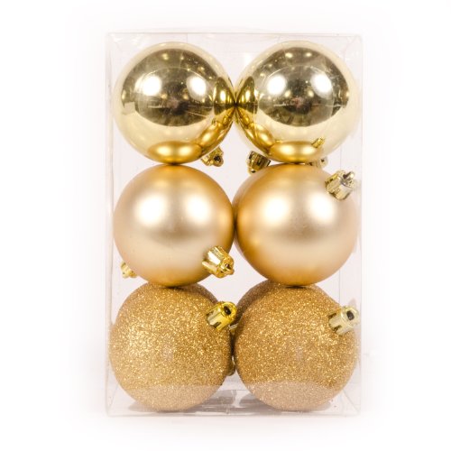 WeRChristmas 12-Piece Variety Christmas Tree Baubles Decoration Pack, Gold