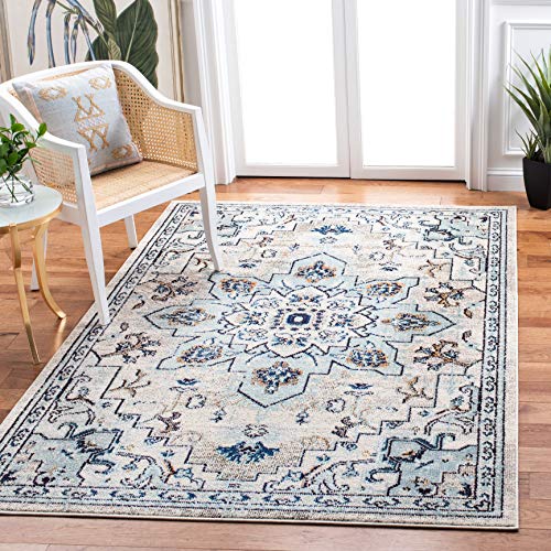 Safavieh Boho Rug for Living Room, Dining Room, Bedroom - Madison Collection, Short Pile, in Ivory and Light Blue, 160 X 230 cm