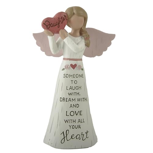 Feather & Grace Daughter Angel Figurine ??? Handcrafted Resin Ornament with Pink Wings & Heart Message ??? Sentimental Keepsake Gift for Daughters, 14cm
