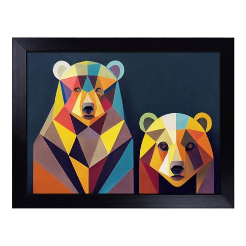 Lap Tray with Bean Bag Cushion, Abstract Bears - Handmade in the UK, Raised Wooden Edge, Padded Cushion, Heat-Resistant Wipe-Clean Surface, for Meals, Laptops and Crafts