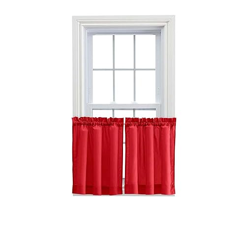 Ellis Curtain Stacey Sheer Tailored Tier Pair Curtain Panels, 56'' x 24'', Red