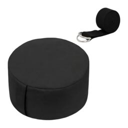 Relaxdays Meditation Cushion Set, with Yoga Strap, Mindfulness, Floor Cushion, Washable Cover, H 13x33 cm, Cotton, Black
