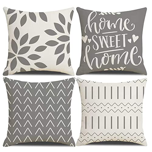 Homefeelzydys Cushion Covers,Cushion Covers 55 x 55 set of 4 Grey Square Throw Pillow Case cushion covers 22x22 4Pack For Outdoor Patio Garden Blench Living Room Sofa Farmhouse Decor