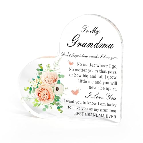 Grandma Gifts from Grandkids Gifts Christmas for Women, Acrylic Heart Plaque Ornament Sign, Grandmother Birthday Gift for Grandma Paperweight Presents Acrylic Heart