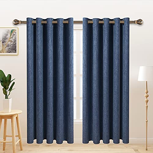 LORDTEX Linen Look Textured Blackout Curtains with Thermal Insulated Liner - Heavy Thick Thermal Insulated Noise Reduce Grommet Window Drapes for Bedroom, 70 x 95 Inches, Blue, Set of 2 Panels
