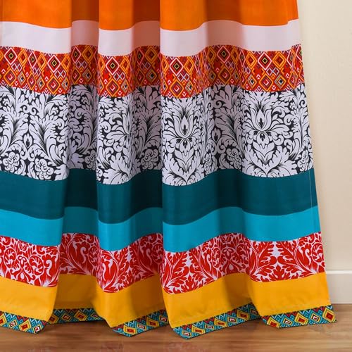 "Lush Decor Boho Stripe Window Curtain Bohemian Geomatric Floral Design Panel Pair, 52"" W x 95"" L, Turquoise & Tangerine"
