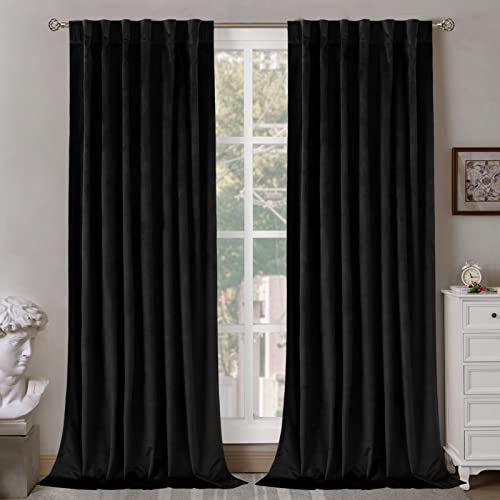 BGment Black Velvet Halloween Decor Curtains 90 Inches for Bedroom, Blackout Thermal Insulated Room Darkening Curtains with Back Tab and Rod Pocket for Living Room, Set of 2 Panels, 52 x 90 Inch